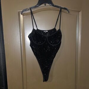 Fashion nova black  Sparkly sheer Bodysuit